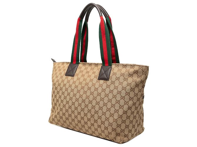 Tote Gucci in tela GG beige con banda Web - vista 2