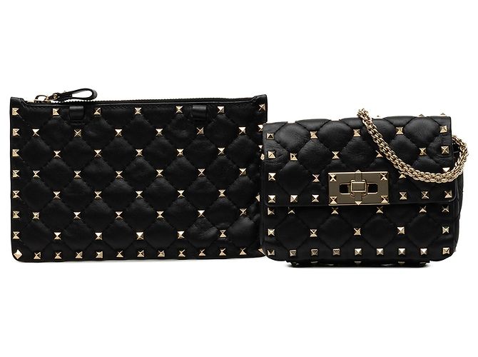 Valentino Black Nappa Rockstud Spike Crossbody Schwarz - Ansicht 7