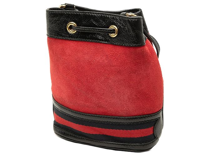 Borsa secchiello Gucci Ophidia Mini in suede e vernice rossa con banda Web Rosso - vista 2