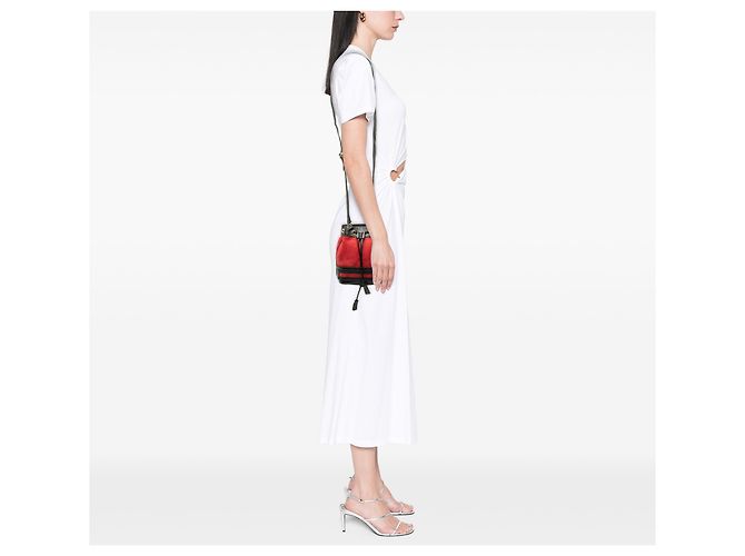 Borsa secchiello Gucci Ophidia Mini in suede e vernice rossa con banda Web Rosso - vista 6
