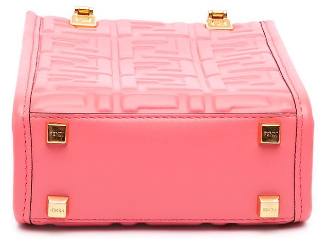 Borsa Shopper Sunshine Fendi in pelle goffrata Mini Zucca rosa - vista 3