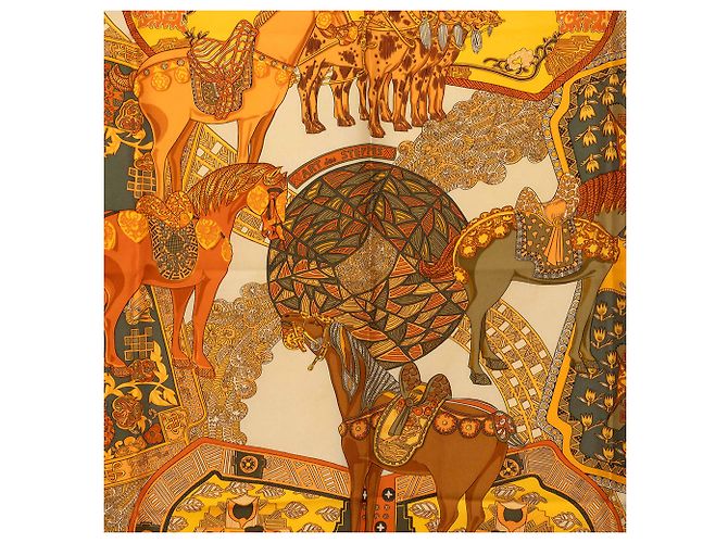 Lenço de seda Hermès Brown Art des Steppes Marrom Castanho claro - vista 2