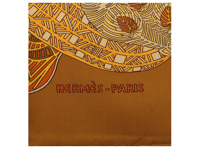 Lenço de seda Hermès Brown Art des Steppes Marrom Castanho claro - vista 3