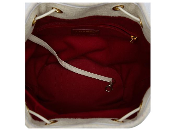Borsa a secchiello con coulisse Chanel Deauville Small in tweed bianco Crudo - vista 4