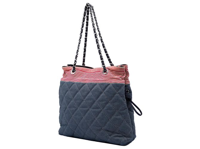 Sacola Chanel em denim acolchoado cinza com logo CC e cordão de ajuste em gorgurão Marrom Cinza antracite - vista 2