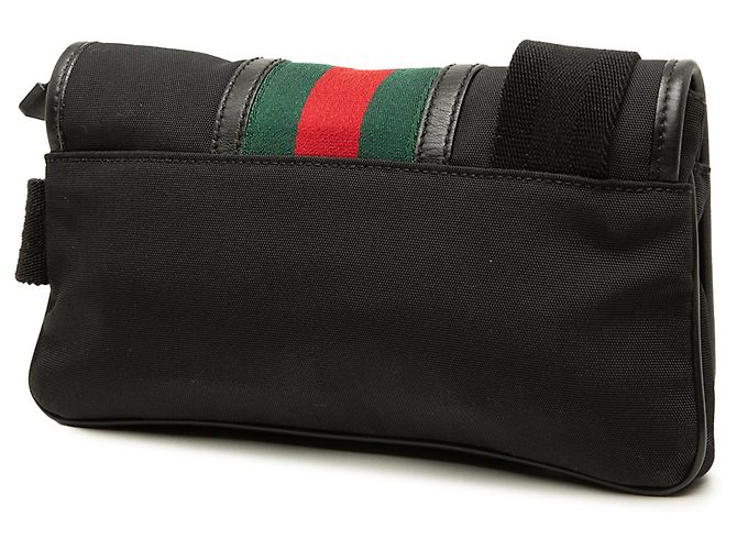 Borsa a cintura Gucci in nylon nero con G intrecciate e banda Web - vista 2