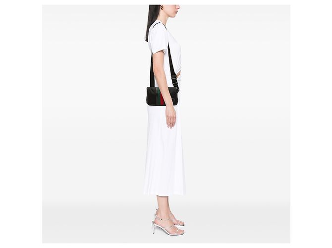 Borsa a cintura Gucci in nylon nero con G intrecciate e banda Web - vista 6