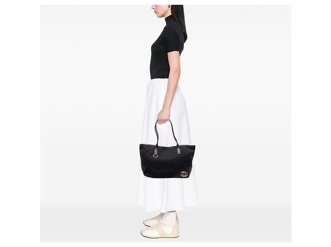 Borsa Tote Gucci New Britt in canvas GG nero - vista 6
