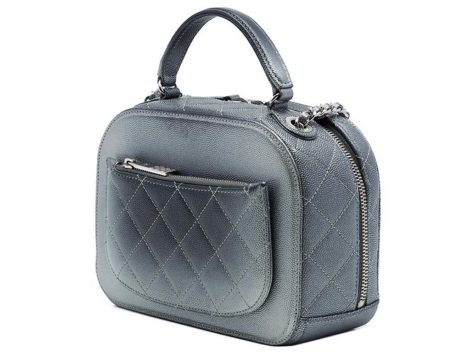 Chanel Gray Small CC Quilted Metallic Caviar Coco Curve Vanity Case Marrone Grigio antracite - vista 2