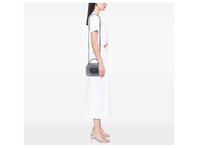 Chanel Gray Small CC Quilted Metallic Caviar Coco Curve Vanity Case Marrone Grigio antracite - vista 6