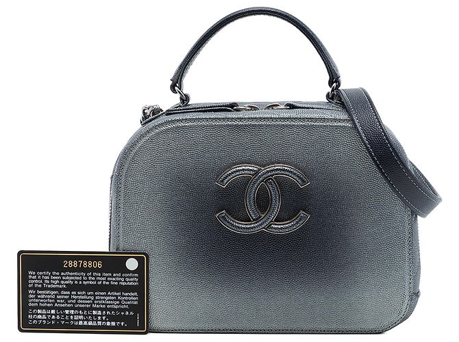 Chanel Gray Small CC Quilted Metallic Caviar Coco Curve Vanity Case Marrone Grigio antracite - vista 7