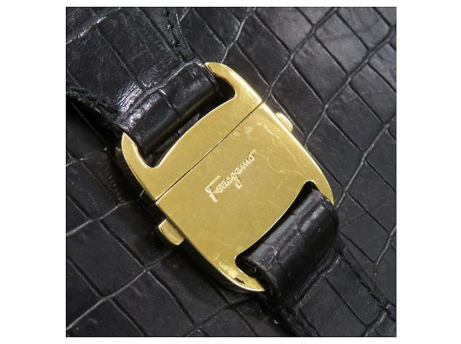 Salvatore Ferragamo Borsa Satchel Vara in pelle embossed croc nera Ferragamo - vista 25