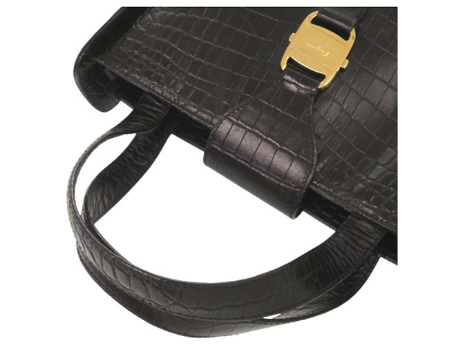 Salvatore Ferragamo Borsa Satchel Vara in pelle embossed croc nera Ferragamo - vista 26