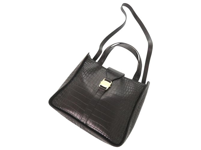 Salvatore Ferragamo Borsa Satchel Vara in pelle embossed croc nera Ferragamo - vista 27