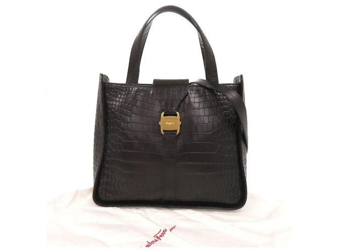 Salvatore Ferragamo Borsa Satchel Vara in pelle embossed croc nera Ferragamo - vista 28