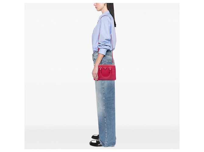 Prada Bolsa Mini Saffiano Lux Galleria Double Zip Rosa - vista 7