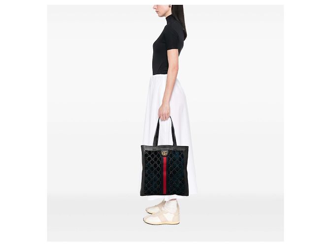 Tote Gucci Ophidia Large in velluto blu con banda Web GG Blu navy - vista 6