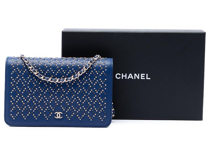 Cartera Chanel Blue CC Lambskin Studded Wallet On Chain Azul - vista 7