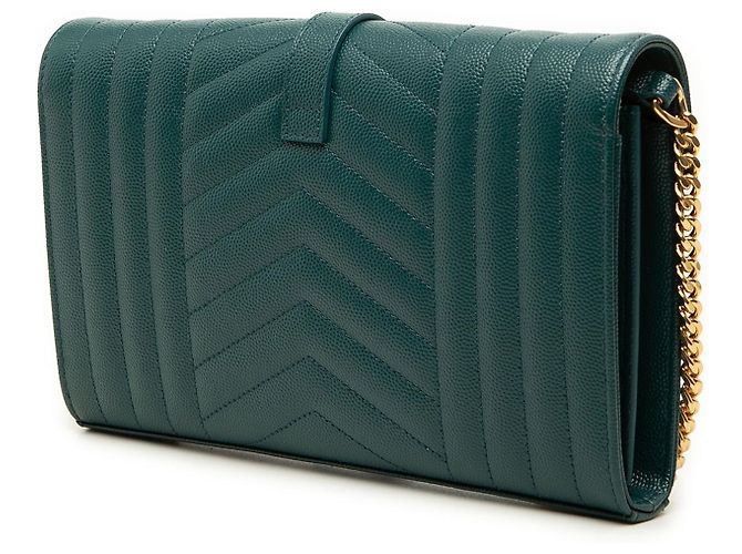 Autre Marque Saint Laurent Green Grain De Poudre Triquilt Monogram Envelope Wallet on Chain Grün - Ansicht 2
