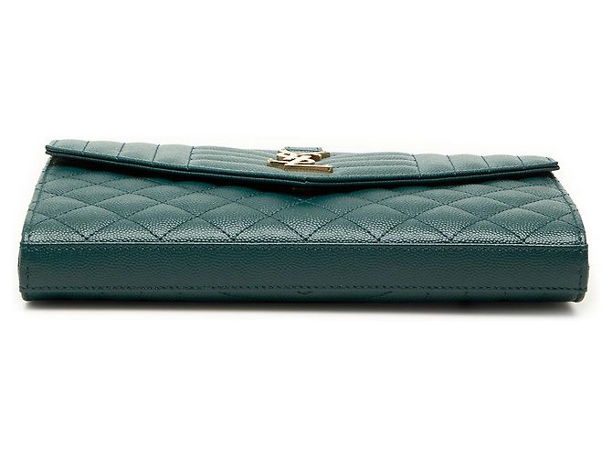 Autre Marque Saint Laurent Green Grain De Poudre Triquilt Monogram Envelope Wallet on Chain Grün - Ansicht 3