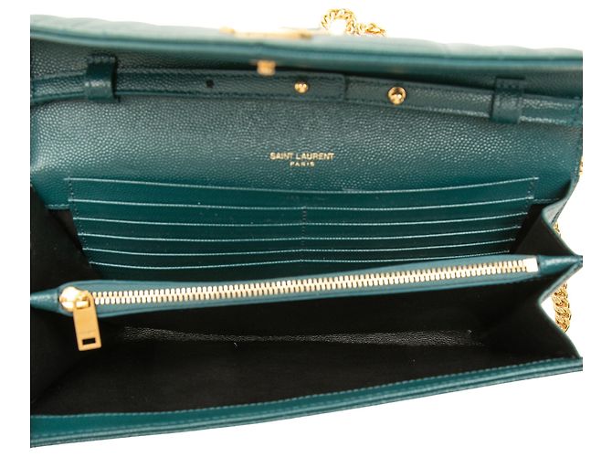 Autre Marque Saint Laurent Green Grain De Poudre Triquilt Monogram Envelope Wallet on Chain Grün - Ansicht 4