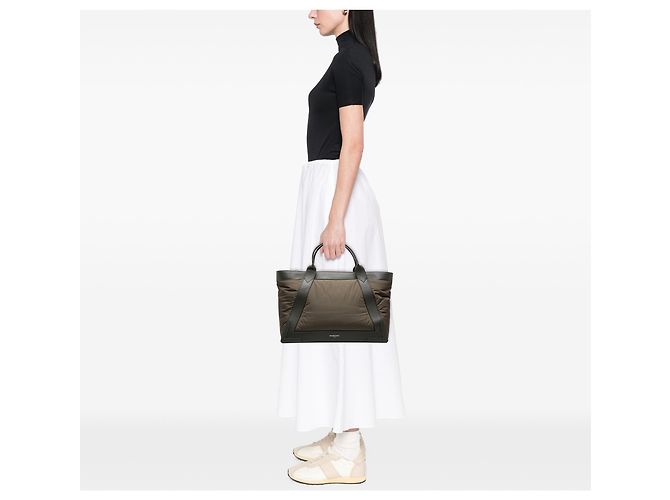 Balenciaga Cabas Tote M in nylon verde e blu navy Verde oliva - vista 6