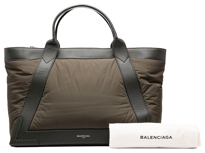 Balenciaga Cabas Tote M in nylon verde e blu navy Verde oliva - vista 7