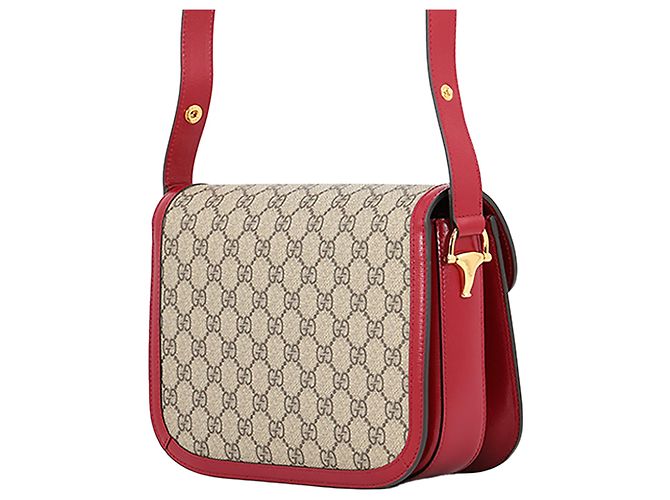 Borsa a tracolla Gucci Beige Medium GG Supreme Horsebit 1955 - vista 2