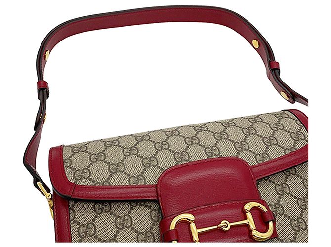 Borsa a tracolla Gucci Beige Medium GG Supreme Horsebit 1955 - vista 9