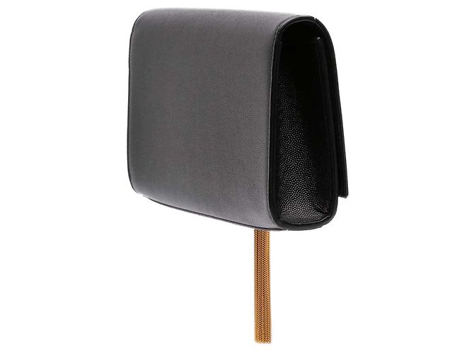 Autre Marque Clutch Saint Laurent Black Grain de Poudre Monogram Kate Tassel Clutch Nero - view 2