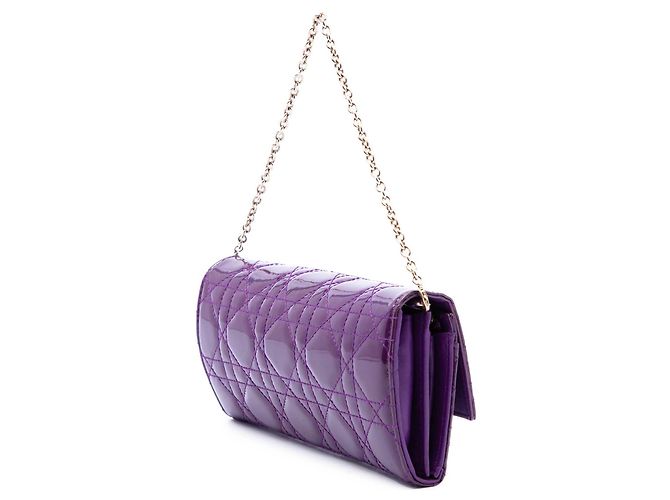 Autre Marque Portefeuille à chaîne Lady Dior en cuir verni Cannage violet Dior - vue 2
