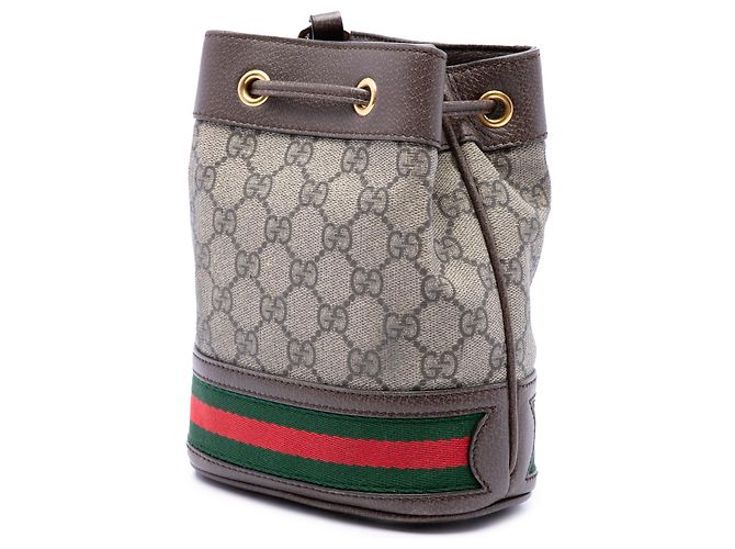 Borsa a secchiello Gucci Mini GG Supreme Web Ophidia Beige - vista 2