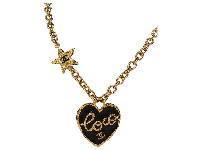 Chanel Gold Gold Plated Enamel Coco Heart Star Anhänger Halskette Golden - Ansicht 3