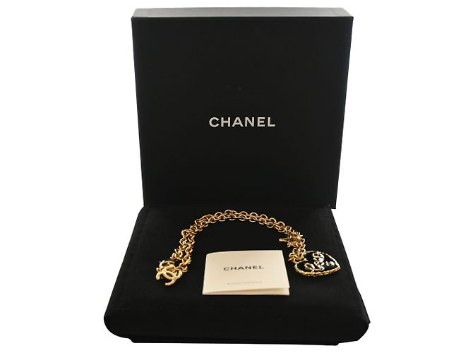 Chanel Gold Gold Plated Enamel Coco Heart Star Anhänger Halskette Golden - Ansicht 4