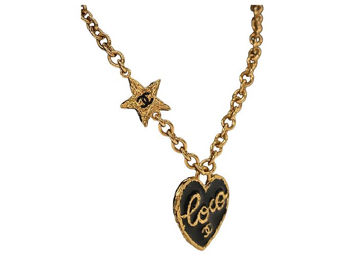 Chanel Gold Gold Plated Enamel Coco Heart Star Anhänger Halskette Golden - Ansicht 5