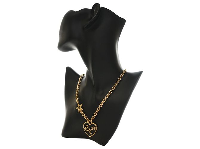 Chanel Gold Gold Plated Enamel Coco Heart Star Anhänger Halskette Golden - Ansicht 7