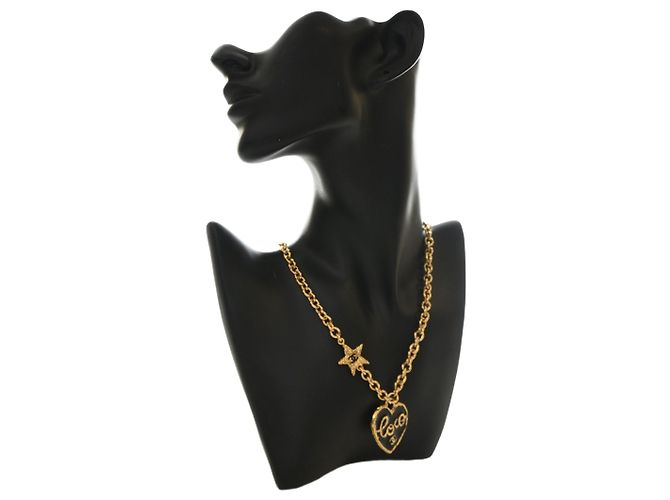 Chanel Gold Gold Plated Enamel Coco Heart Star Anhänger Halskette Golden - Ansicht 8
