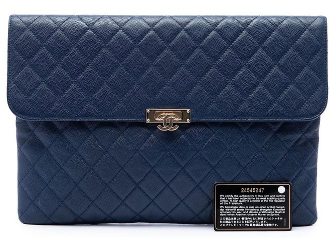 Chanel Blue Large Quilted Caviar Golden Class O Case Clutch Blu scuro - vista 7