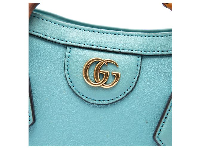 Borsa Gucci Blue Mini Calfskin Bamboo Diana Satchel Blu chiaro - vista 5