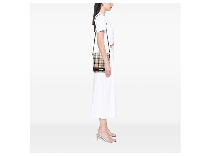 Borsa a tracolla con patta Burberry Beige House Check Canvas - vista 6