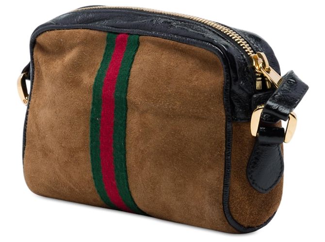 Gucci Mini Borsa a Tracolla Ophidia in Suede Marrone con Web - vista 2