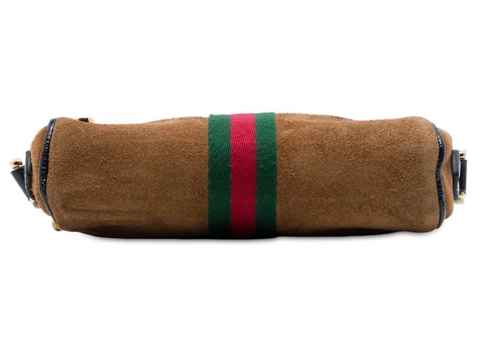 Gucci Mini Borsa a Tracolla Ophidia in Suede Marrone con Web - vista 3