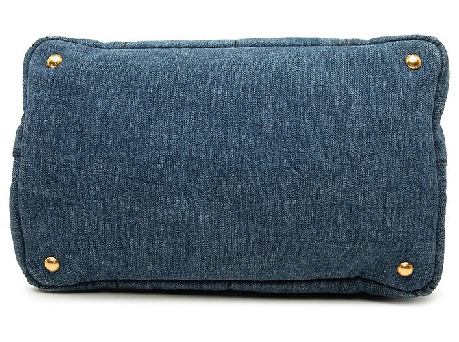Tote Bag Prada in Denim Blu con Logo Canapa - vista 3