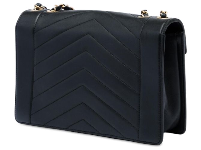 Chanel Black Medium Reversed Chevron Lambskin Flap Noir - vue 2