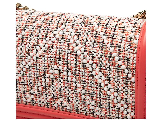 Chanel Pink Small Chevron Tweed and Lambskin Pearl Boy Flap Rosa - vista 7