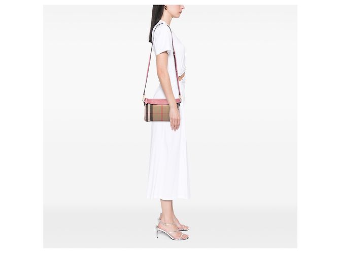 Burberry Beige House Check Canvas Derby Peyton Crossbody - vista 6