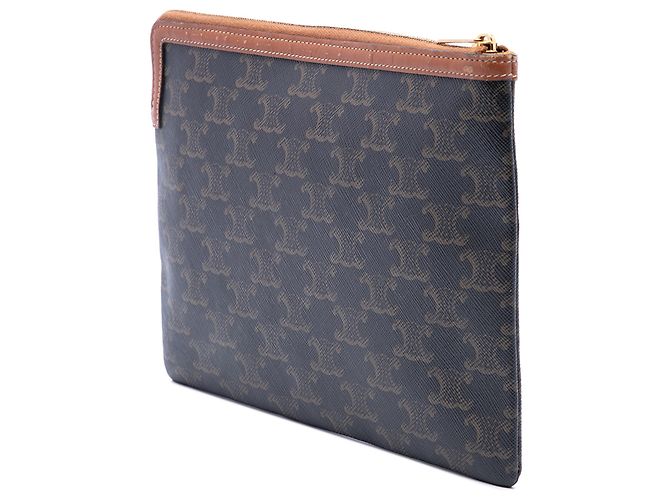 Céline Clutch Celine Small Triomphe de lona revestida marrón Castaño Marrón oscuro - vista 2