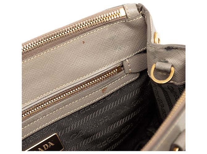 Prada Borsa Mini Saffiano Lux Galleria Double Zip Marrone Taupe - vista 6