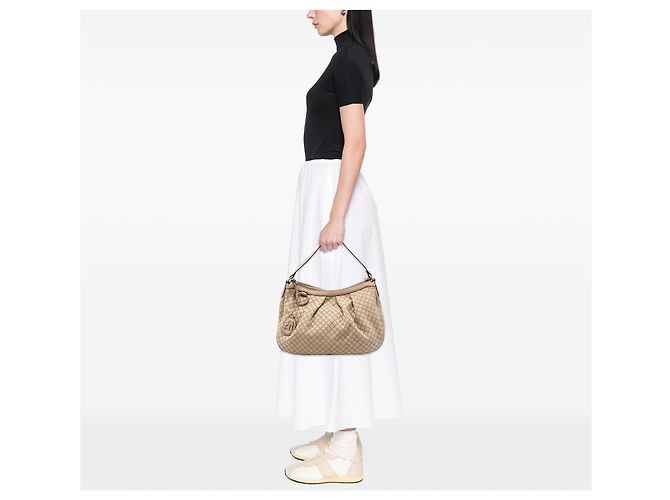 Borsa a tracolla Gucci Sukey in canvas Diamante beige - vista 5