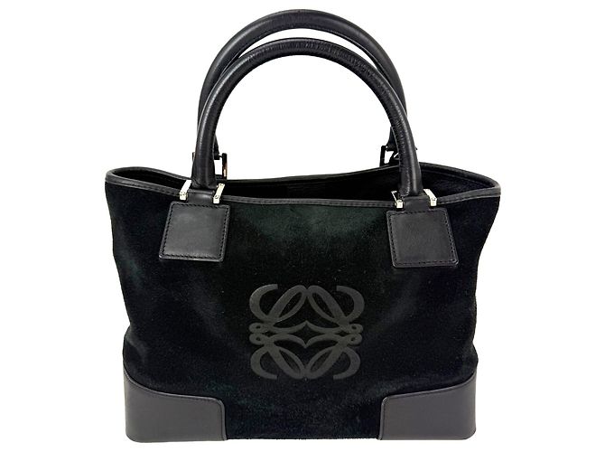 Borsa Tote Loewe Amazona Fusta in camoscio nero - vista 2